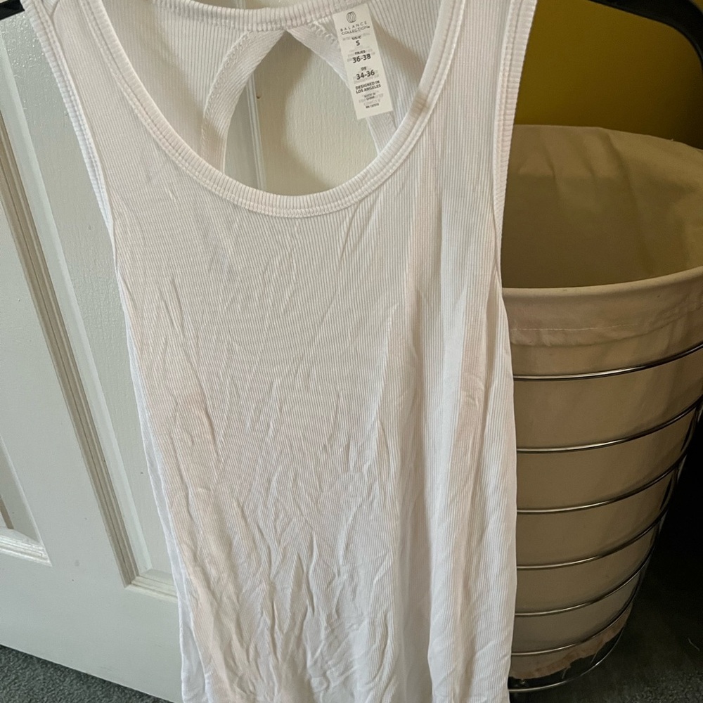 Balance Collection Ribbed Cut Out White Tank Top